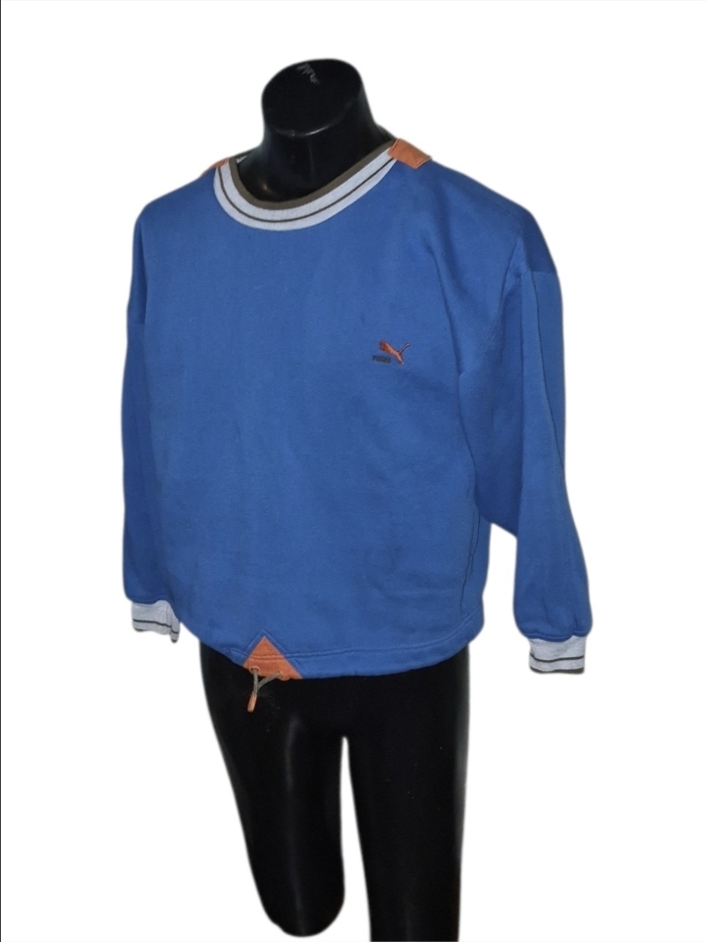 Puma Blue Crewneck Sweatshirt with Orange & White Trim on Neckline and Sleeves